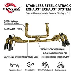 Conjunto de Silenciador Valvetronic Dorado Electrochapado de Grado Premium Vortex con Servomotor para Chevy Corvette C8 Stingray 6.2L Mod - Product Image 1
