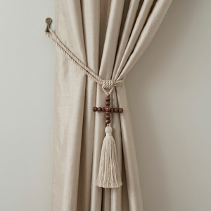 Tieback <b>Tassel</b> With Wooden Beads And Cream Fringe <b>For</b> Curtain Decoration - Product Image 1