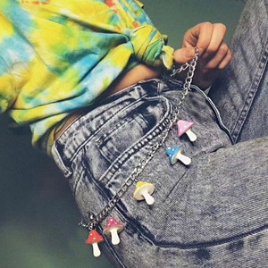 โซ่คาดเอวรูปเห็ด โลหะผสมสังกะสี สีลูกกวาด แฟชั่น โซ่คาดตัว ใส่ได้ทุกวัน แบบชั้นเดียว แบบสองชั้น โซ่คาดกางเกง - Product Image 3