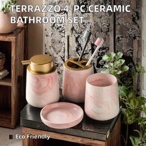COZY Eco-Friendly Modern Customized Shape Ceramic 4+ Piece <b>Bathroom</b> Lotion/Shampoo/Soap <b>Dispenser</b> <b>Set</b> for Home & Hotel - Product Image 2
