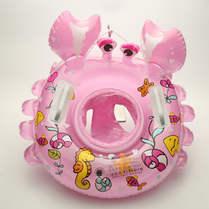 Asiento inflable para nadar con forma de cangrejo para niños, anillo de animales de dibujos animados para bebés y niños con asas de seguridad, color azul - Product Image 2