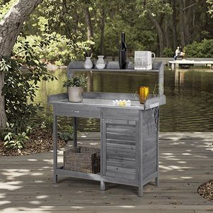 Table de jardin <span class=keywords><strong>en</strong></span> <span class=keywords><strong>bois</strong></span> de sapin écologique et durable avec plateau galvanisé, support de fleurs résistant aux intempéries, étagère et tiroir - Product Image 4