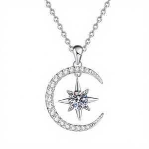 GRA Certification S925 Sterling Silver Platinum Plated Crown Cauliflower Chain Children's Necklace Moissanite Pendant <b>Star</b> <b>Light</b> - Product Image 3