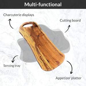 Planche à charcuterie en bois d'olivier rustique faite à la main avec bord vivant, extra large 24 pouces, plateau <span class=keywords><strong>de</strong></span> service à découper, cadeau unique - Product Image 6