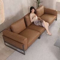 Zeitgenössisches Minimalistisches Wohnzimmer-Möbelset 3-Sitzer Modulares Sofa aus Echtem Rindsleder Hochwertige Ledercouch-Kombination