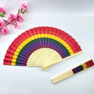 21 cm Rainbow Women's Bamboo Hand Fan for Weddings and Parties - Product Image 2