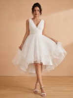 Robe de mariée grande taille, col en V, buste froncé, robe de bal en tulle, robes de mariée sur mesure en gros pour la mariée
