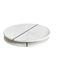 Table basse en marbre à double niveau de style Dream Home, à hauteur réduite, avec incrustation de lignes noires circulaires, mobilier de salon moderne et épuré