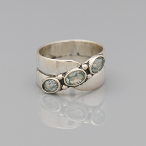 <b>Indian</b> Handmade High Quality 925 Sterling Silver Wedding & Party Three Stone <b>Ring</b> with Blue Topaz and Amethyst - Product Image 2