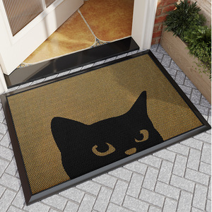 Elastic King Doormat Cat <b>Peeking</b> In Rectangle Outdoor Non-Slip Polyester Fiber Animal Print Spot Clean Mat - Product Image 1