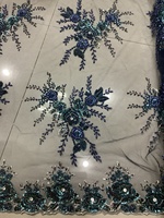 Tissu en dentelle de tulle brodé de sequins lourds à la main, best-seller, pour robes de mariée, bleu marine, 100% polyester, fil métallique
