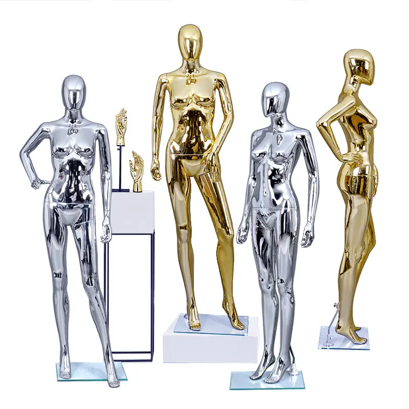 Boutique Shinny Gold Chrome Mannequin Silver Golden Display Clothing Shop Women Full Body Fiberglass Mannequins Female