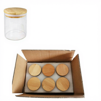 Set Stoples Kaca 6 Buah dengan Label, Tutup Bambu 6 oz, Stoples Penyimpanan, Botol Rempah Borosilikat Impor