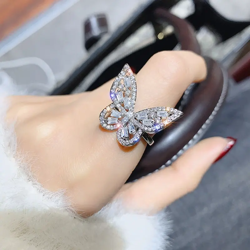 High Quality Butterfly Crystal Rhinestone Rings Open Adjustable Personality Full Zircon Diamond Rings For Women