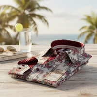 Camisa Casual de Manga Larga con Estampado Floral Borgoña para Hombre, Talla Grande, 100% Algodón, Anti-Pilling, Temporada de Primavera, Adultos