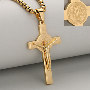 Colar com Pingente Crucifixo Jesus MECYLIFE, Colar Cruz de São Bento CSPB, Joias Católicas em Aço Inoxidável para Homens - Product Image 3