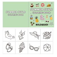 Libro para Colorear de Estilo Acuarela de Verano para Niños, 40 Dibujos Animados Frescos, para Niños de 4 Años, Fácil de Colorear