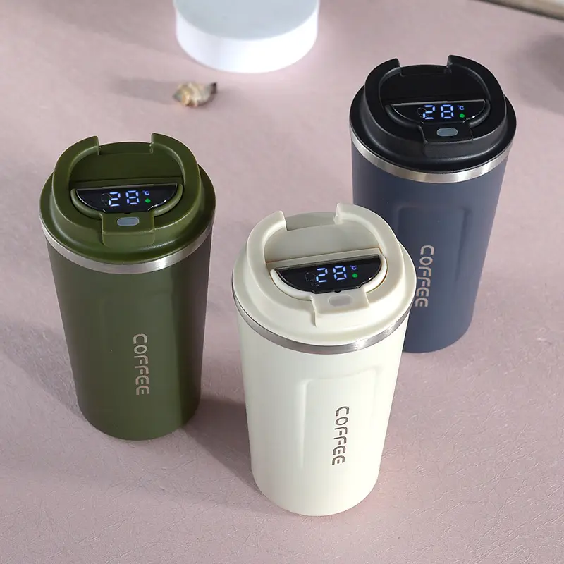 Wholesale smart temperature control travel coffee mug stainless steel vacuum insulated thermos with LED temperature display lid