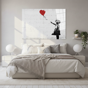 Printed Canvas: Banksy Girl with Heart <b>Balloon</b> Artwork,TEMPERED GLASS ART - Product Image 3