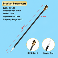 Kabel Pigtail Koaksial RF Generasi Pertama IPEX ke Ujung Solder RF1.13 Micro Coax 6cm untuk Modul WiFi Antena PCB