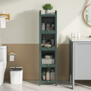 Moderno Mueble de Cuatro Niveles con Puertas de Vidrio, Organizador de Almacenamiento Verde Oscuro para Baño, Sala de Estar, Entrada, Comedor - Product Image 3