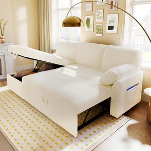 Sala de estar Sofá <span class=keywords><strong>cama</strong></span> <span class=keywords><strong>blanco</strong></span> 2 en 1 Sofá extraíble <span class=keywords><strong>Cama</strong></span> Almacenamiento Chaise Sleeper Sofá con <span class=keywords><strong>cama</strong></span> extraíble - Product Image 1