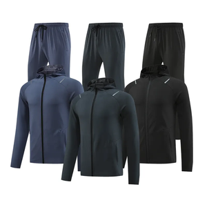 Hoodie atletik pria, pakaian olahraga lengan panjang ritsleting penuh, sweatsuit Jogging kasual 2 potong, Hoodie atletik kualitas tinggi - Product Image 5