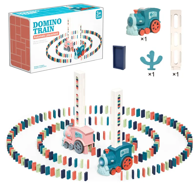 Toptan yeni Net ünlü Domino eğlenceli ve otomatik bırakma elektrikli Domino tren araba eğitici çocuk oyuncakları