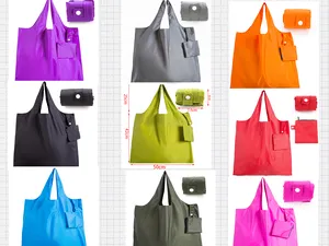 Venda quente Personalizado Listrado Impermeável Eco-friendly Poliéster Dobrável Imprensa Botão Viagem Saco De Compras - Product Image 2