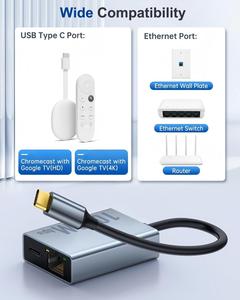 Base de Expansión 2 en 1 Tipo C con Puerto LAN RJ45 100/1000Mbps, Carga PD de 100W, Red Gigabit con Luz Indicadora, Compatible con Google TV <span class=keywords><strong>Chromecast</strong></span> - Product Image 6