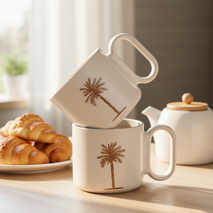 Tazza in Ceramica Vintage di Lusso con Motivo Palma di Cocco, Grande Capacità, <span class=keywords><strong>Stile</strong></span> Giapponese, per Caffè/Tè, Lavabile in Lavastoviglie e Utilizzabile in Microonde - Product Image 1