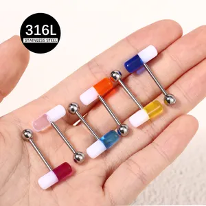 Sexy Tongue Frenulum Piercing Acrylic 14g Pills Tongue Piercing Jewelry Surgical Steel Barbell Capsule Tongue Ring