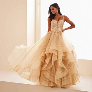 Women's Dark Blue Halter Evening Gown Empire Waist Tiered Ball Gown Formal Dress - Product Image 2