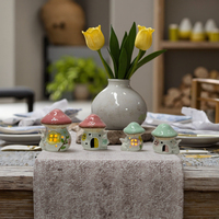 Maison en céramique personnalisable avec LED ou bougeoir pour décoration de table chauffe-plat pour le printemps et Pâques Objets décoratifs
