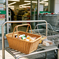 Panier de courses rectangulaire en plastique tressé, poignées réglables, robuste, durable, écologique, pour supermarché