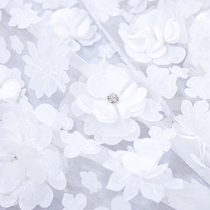 2025 nouveau tissu de dentelle de mariée blanche avec strass 3D fleur broderie Polyester matériel pour robes de mariée - Product Image 6