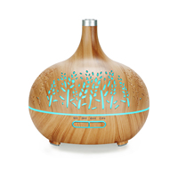 Diffuseur d'huiles essentielles en bois clair sculpté en forme de fleur de lavande, humidificateur d'air ultrasonique avec lumière d'ambiance et brume silencieuse