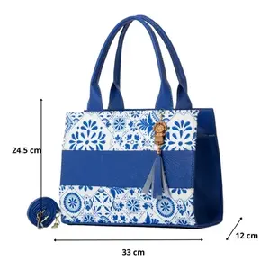 Borsa a Spalla in Juta Blu Royal da Donna Fana Danae con Nappa e Motivo Geometrico per Tutte le Stagioni - Product Image 3