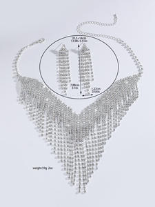 Parure Collier et Boucles d'Oreilles Vintage Glamour avec Strass et Pompons - Bijoux de Mariage Plaqué Argent pour Femme, Accessoires Scintillants en Gros - Product Image 6