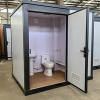 Cabine de toilettes mobile portable et durable, écologique, pour événements, avec structure en HDPE, ventilateur, porte coulissante et évier intégré
