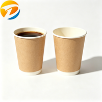 Gobelets à café jetables en papier kraft brun écologiques avec couvercles, logo personnalisé imprimé, double paroi pour café à emporter