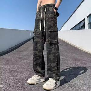 Spring Autumn Trendy Brand Workwear Camouflage Denim Low <b>Waist</b> <b>Jeans</b> for Men Multi-Pocket Design Asymmetric Color Fade Proof - Product Image 1