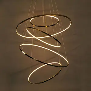 Post modern custom metal round decor indoor hotel residenziale LED ring lampada a sospensione lineare lampada a sospensione con telecomando