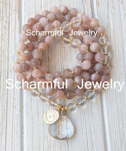 NS190506 Perline Di Cristallo Della Collana Occhio <span class=keywords><strong>Mala</strong></span> Della Collana Annodato <span class=keywords><strong>Mala</strong></span> Meditazione boho sunstone Collana di Perline - Product Image 2