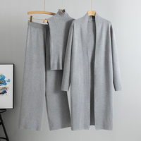 Rahat örme 3-piece Set kadın kış uzun hırka kazak yelek gevşek pantolon örme kazak seti kazak üreticisi