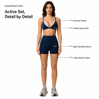 Ensemble de yoga 2 pièces Premium Color Block sans couture, séchage rapide, soutien-gorge de sport à col en V, taille haute, respirant, extensible dans les 4 sens, tenue de sport pour la gym