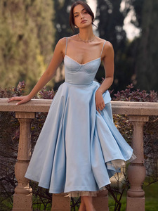 Abiti di lusso in raso Sexy di alta qualità senza maniche Tutu senza schienale abiti da ragazza Casual francese <span class=keywords><strong>abito</strong></span> <span class=keywords><strong>Midi</strong></span> - Product Image 4