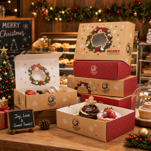 Cajas <span class=keywords><strong>de</strong></span> Papel Kraft Navideñas para Pastelería Individual con Ventana Transparente, Cajas para Donuts, Mini Tartas, Rebanadas <span class=keywords><strong>de</strong></span> Pastel, Postres y Golosinas - Product Image 5