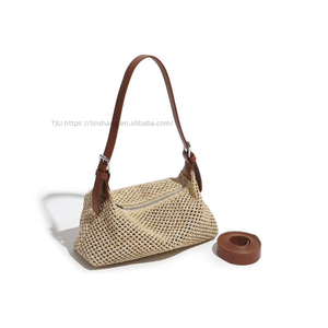 Women's Fashion Retro Single Shoulder Underarm Woven <b>Bag</b> Summer Zipper Closure Crossbody <b>Accessory</b> Casual Vacation Straw Tanjing - Product Image 2