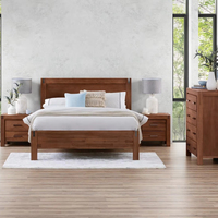 Vente à Chaud Ensemble de Chambre à Coucher 4 Pièces Marron Châtaigne de Style Moderne avec Lit Queen Table de Chevet pour la Maison
